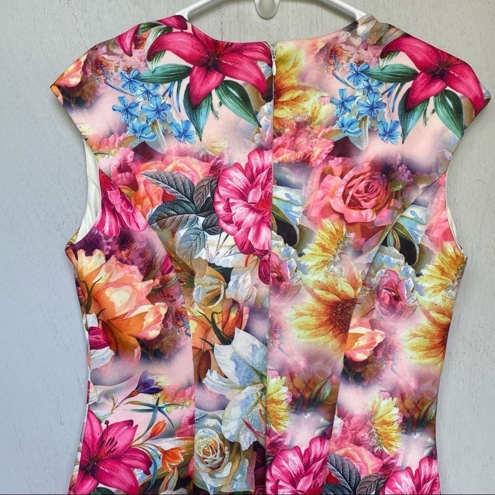 Alexia Admor Pink Rose & Sunflower Neoprene Sheath Dress | Floral Scuba Dress - Picture 8 of 10